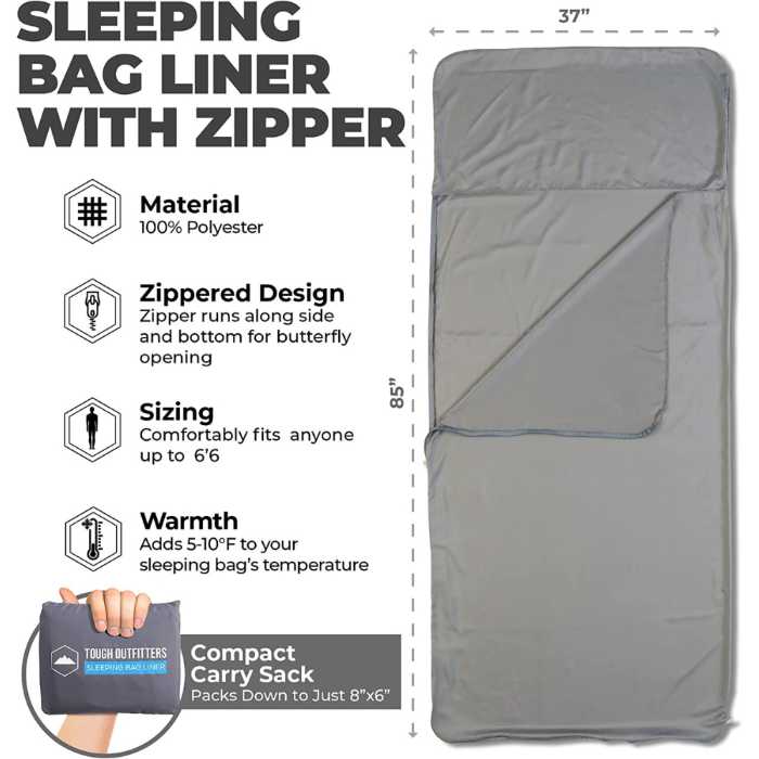 Tough Outdoors Sleeping Bag Liner - Camping & Travel Sheets for Adults